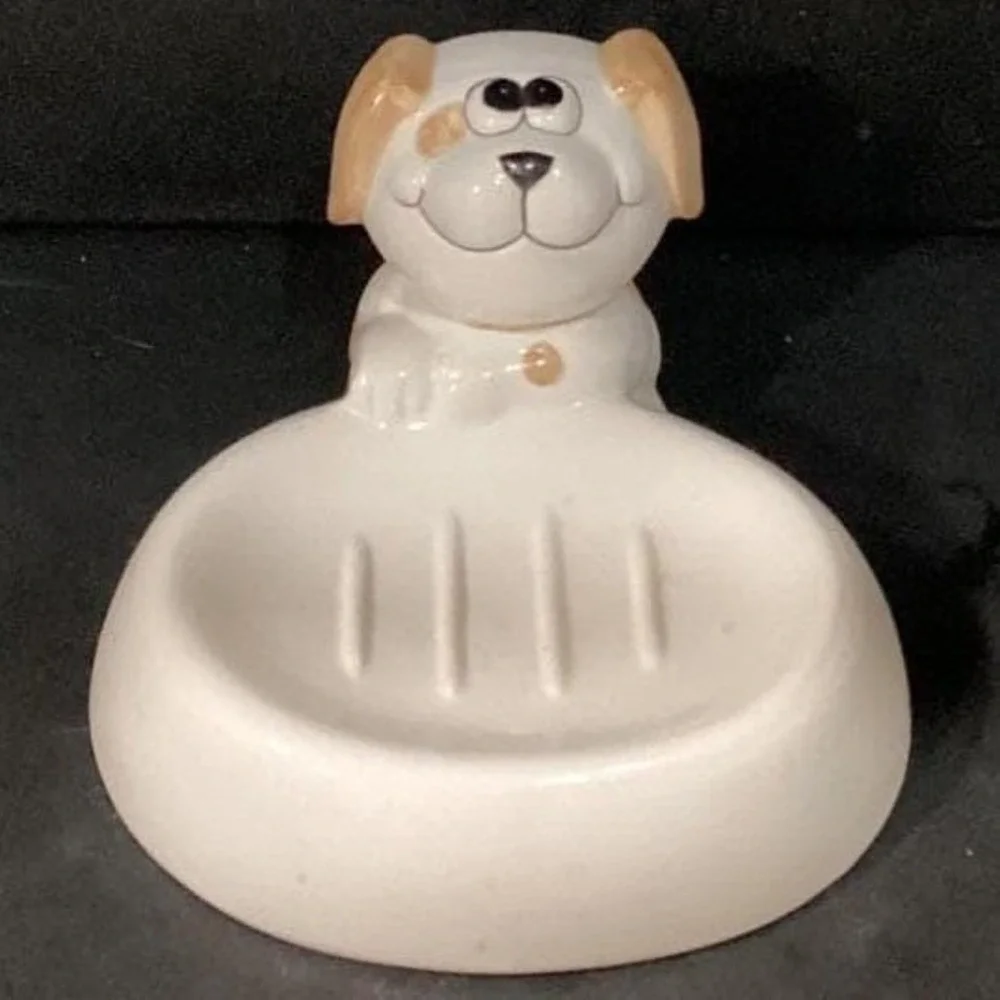 Puppy Dog Ceramic Soap Dish, Vintage Art Deco-Style Bathroom Decor Vanity Accent